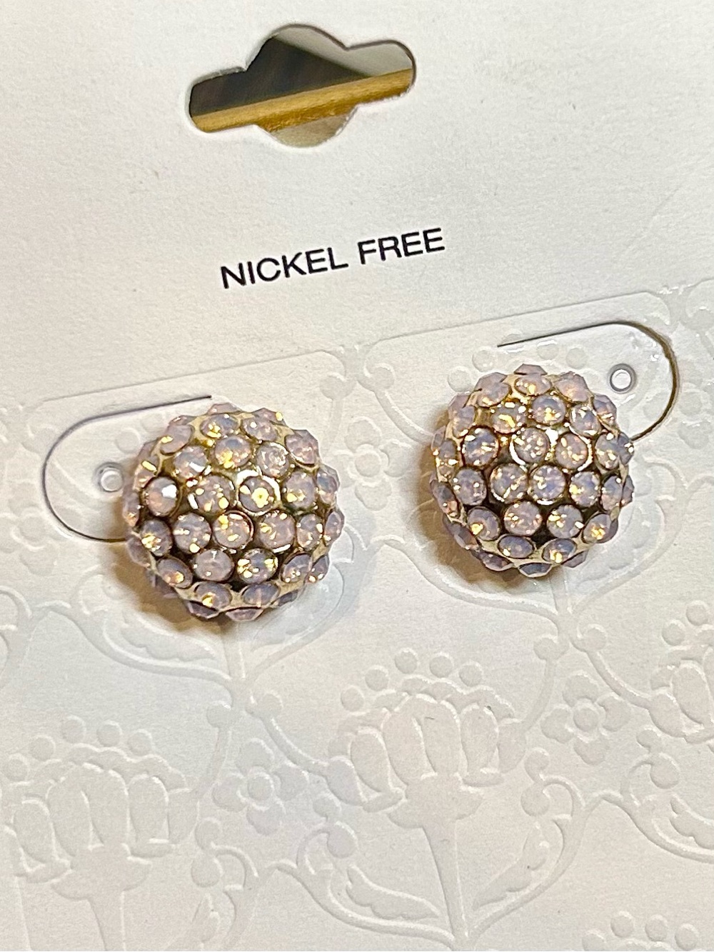 NWT Lavender Crystal Pavé Ball Stud Earrings Gold Tone Nickel Free